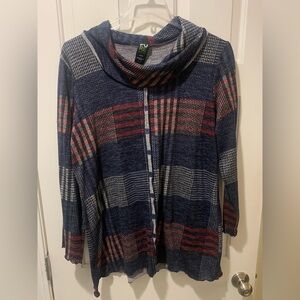 PURE Essence Plaid & Bold Stripes Cowl-neck Tunic Shirt XL